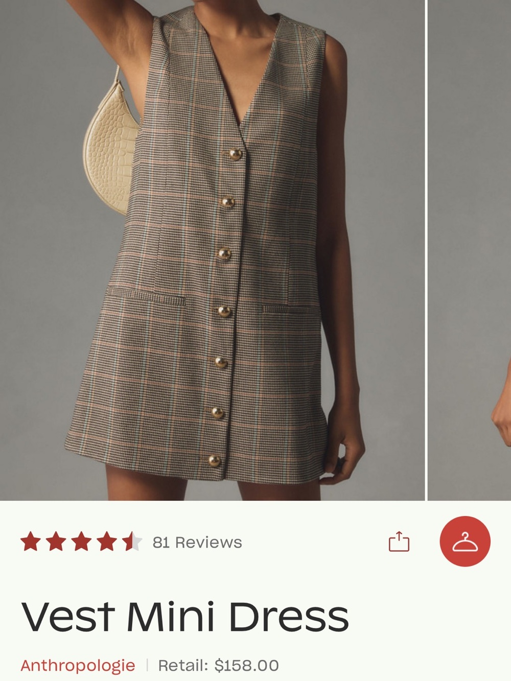 Anthropologie Plaid Vest Mini Dress in Brown
